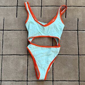 L*Space Blue and Orange One Piece Swimsuit Sporty Design